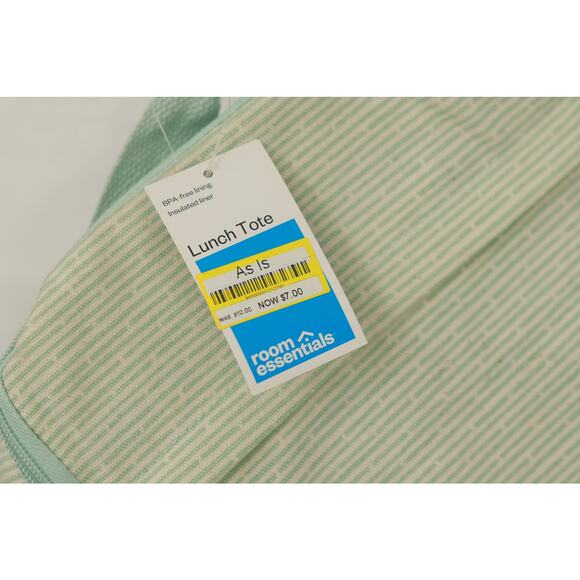 Room Essentials Recycled Cotton Lunch Tote Bag Front Pocket Mint/White One Size - Picture 2 of 4